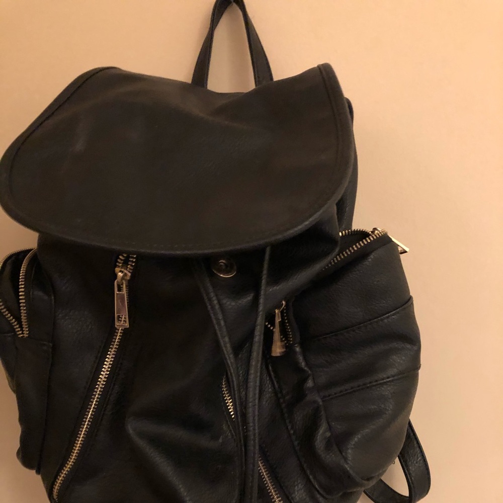 Black Faux Leather Mini Backpack